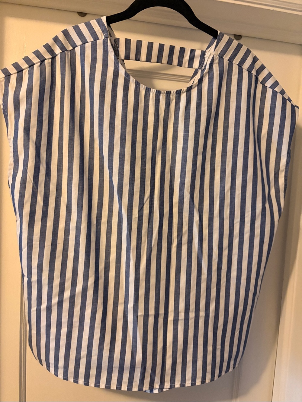SHEIN Blue & White Vertical Stripe Cap Sleeve Blouse